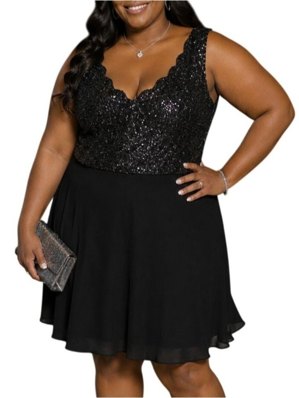 Charlotte Russe Size Large Dress Sequined Fit & Flare Black Party Stunning